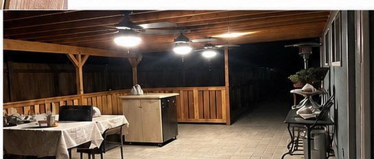 Custom outdoor patio lighting and ceiling fans installed